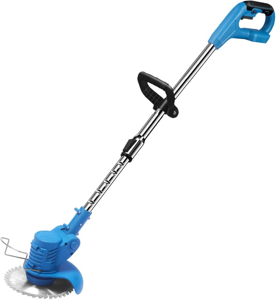 ZJchao Cordless Grass Trimmer Electric Lawn Mower 21V Telescopic Handheld Multi Function Power Lithium Trimmer with Plastic Stainless Steel Circular S for Garden Lawn Maintenance (Blue)
