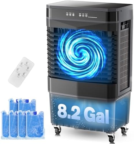 Auertech 8.2 Gal Swamp Cooler, 2800 CFM Portable Evaporative Air Cooler with 3 Speeds, Remote, 12H Timer, 120°Oscillation, Portable Air Coolers for Room, Garage, Bedroom