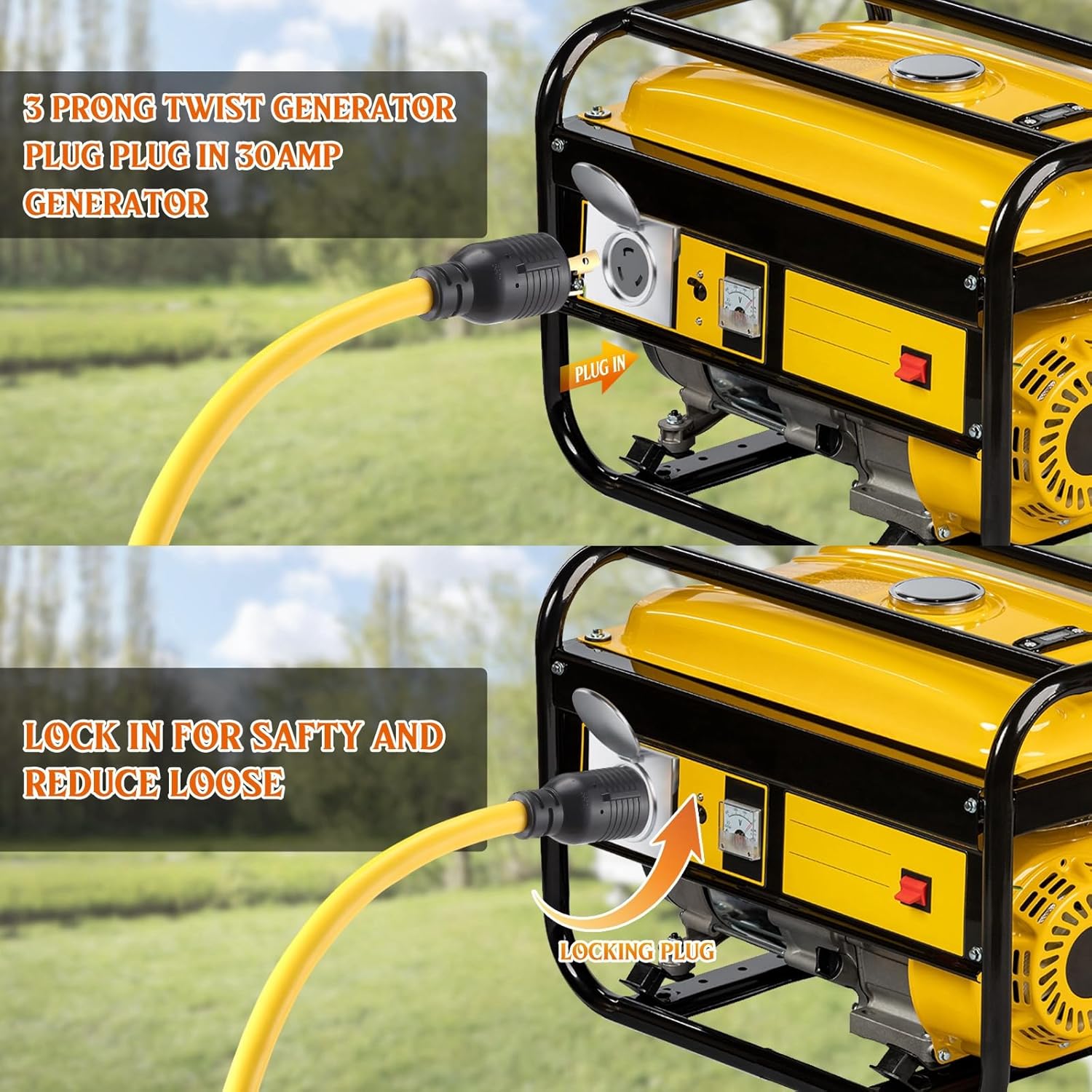 Kanayu 25ft Generator Transfer Switch Adapter Cord Compatible with NEMA L5-30p to L14-30r, 30 Amp Locking 3 Prong to 4 Prong Adapter Rv Generator to House Inlet Box, STW 10 Awg, Etl Listed