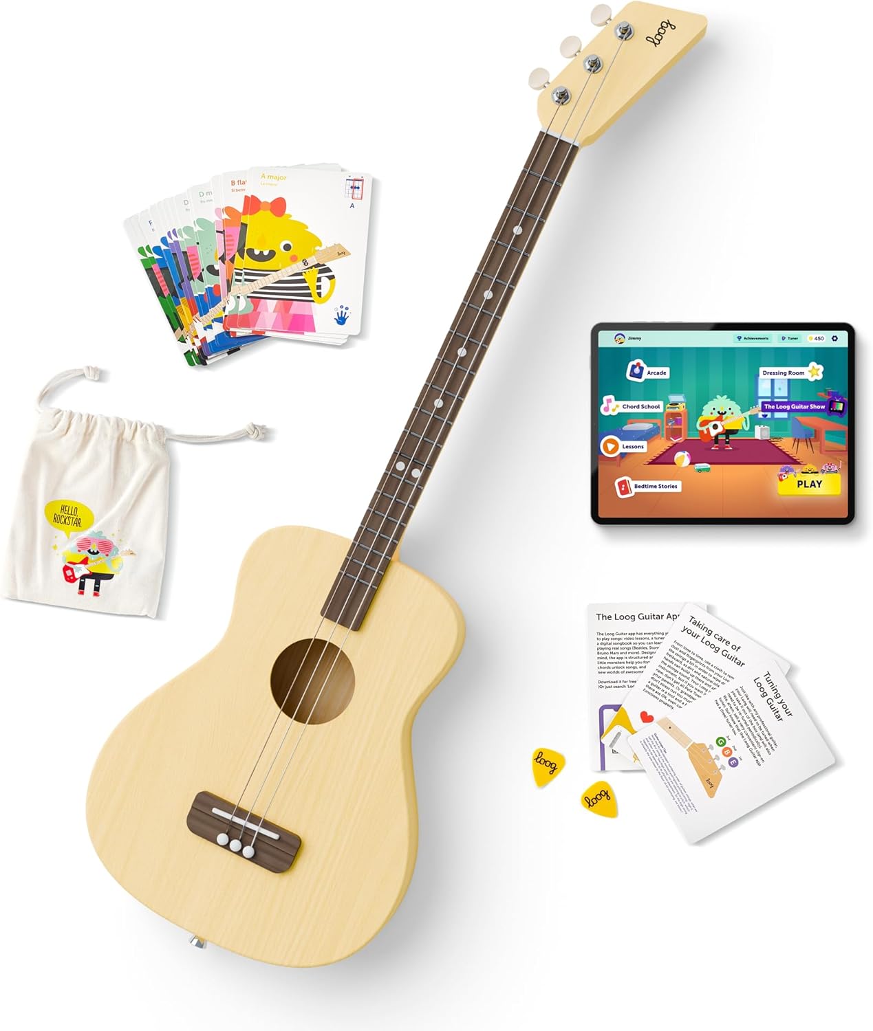 Loog 3 String Pro Acoustic Guitar and Accompanying App for Children, Teens and Beginners (Natural)