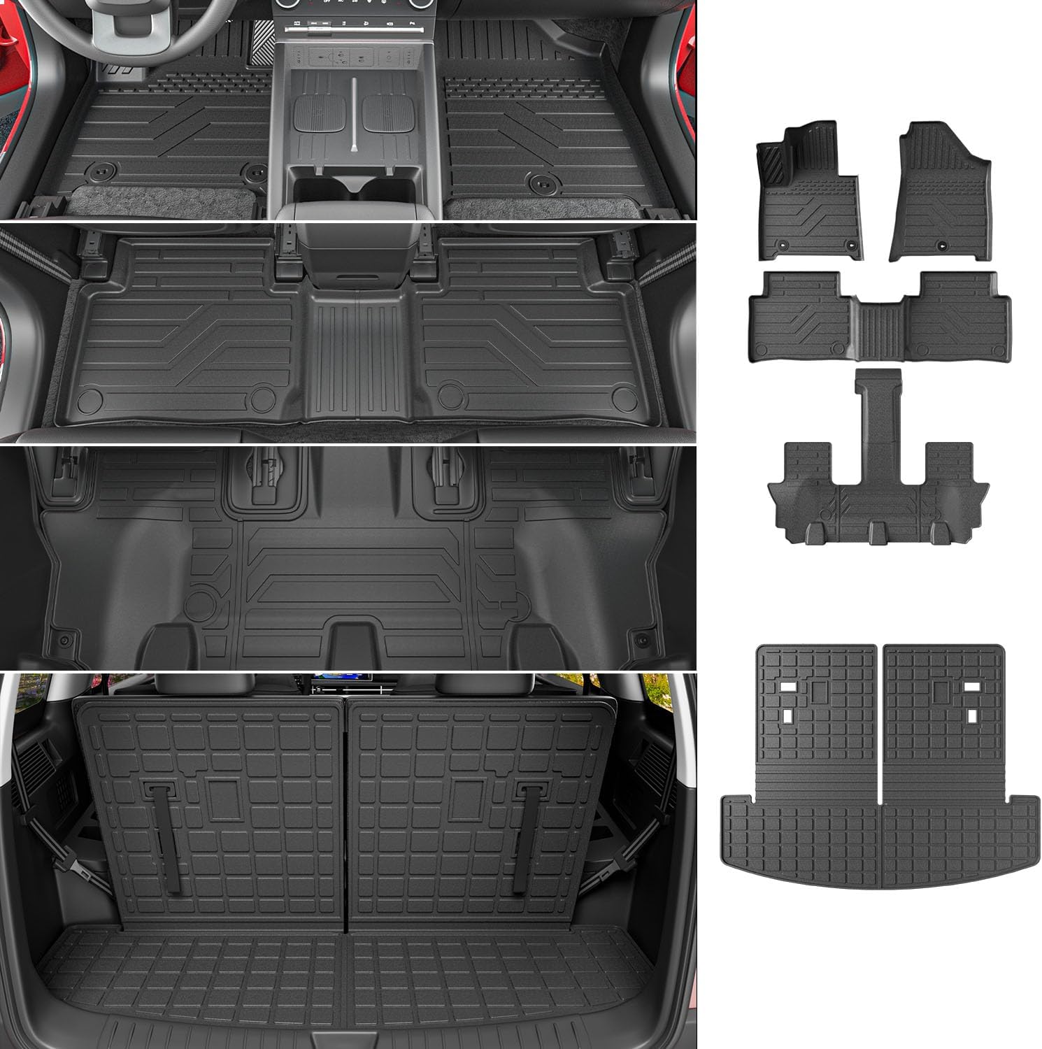 powoq Fuel&Hybrid Floor Mat Compatible with 2024-2026 Santa Fe Cargo Mat Trunk Mat TPE All Weather Trunk Liner Replacement for 2024 2025 2026 Santa Fe Accessories