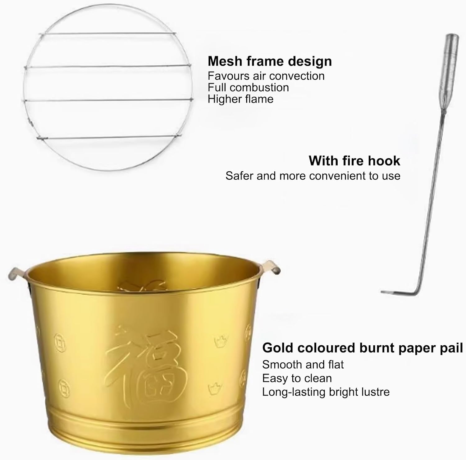 Domestic Burning Barrel, Metal Burning Barrel, Fire Pit, Incinerator with Grid and Fire Hook, 28cm/11in Wide, Easy to Use, Suitable for Burning Paper, Leaves, Rubbish, Wood(Red)