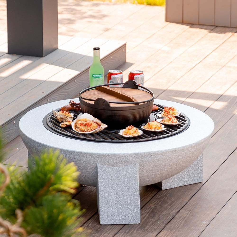 Fire Pit with Grill Shelf, Fire Bowl for Garden and Patio, Outdoor garden fire pit with mesh cover 71 x 29cm with Poker