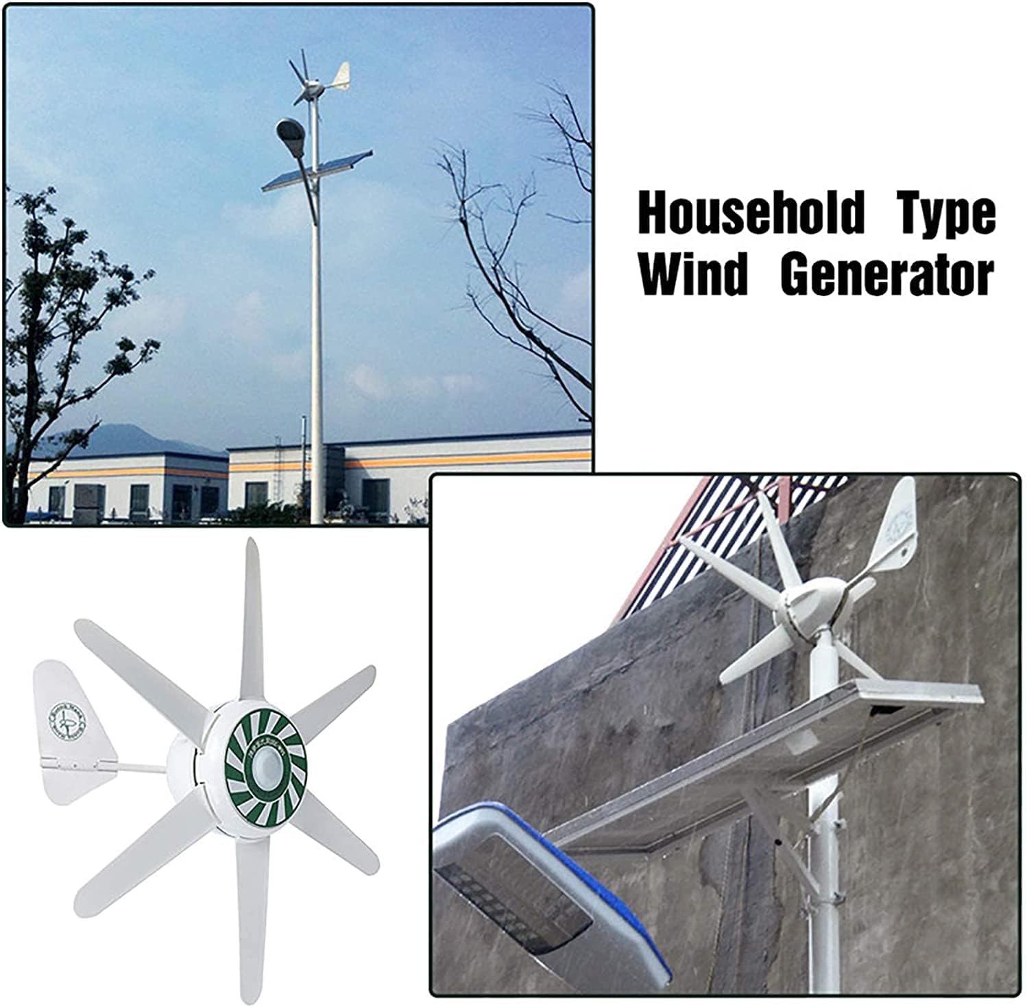 Wind Turbine Kits, 6 Blades 300 W Wind Turbine Generator & Wind Solar Hybrid Wind Generator Kit Household Wind Turbine Generator Kit