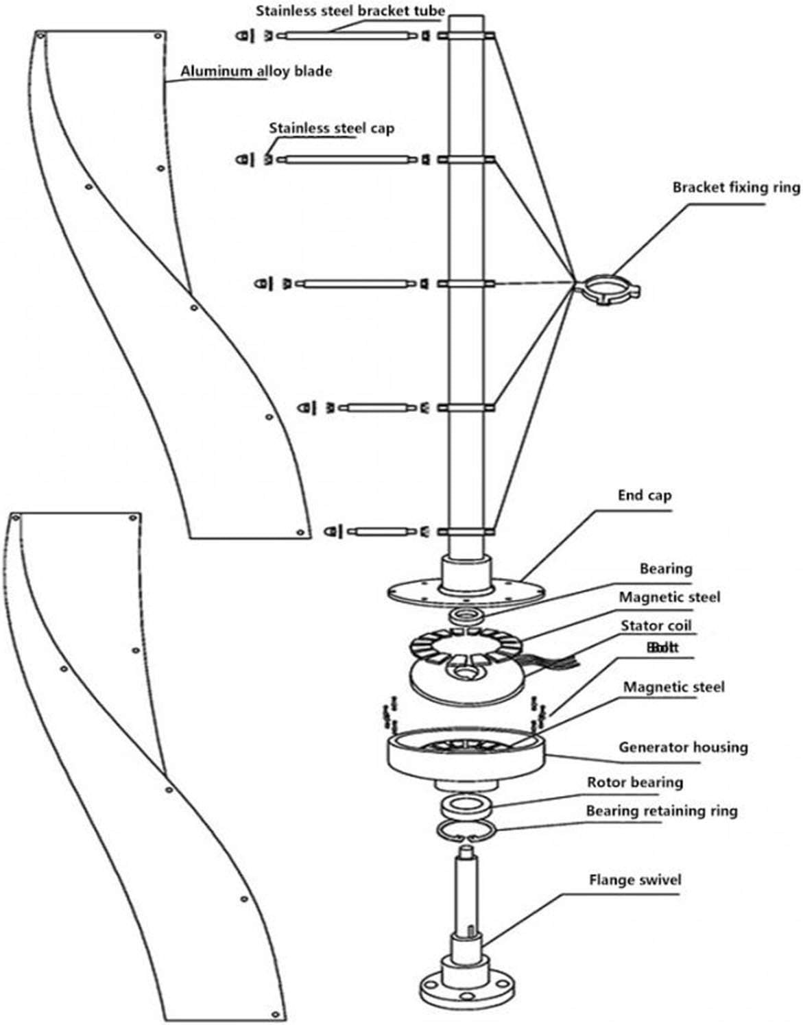 6000W Spiral Vertical-Shaft Medium Wind Generator,12V/24V/48V Wind Turbine Generator Windmill Kit,Suitable for Outdoor Street Lights,7000w,12V