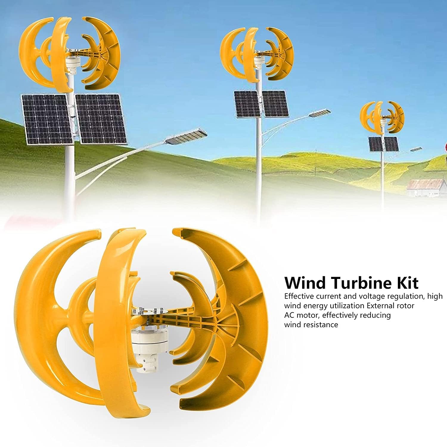Wind Turbine, 5-Blade Vertical Axis Generator, Green Lantern Type Double-Layer Wind Generator, 8000W Power System Power Production Equipment