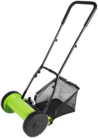 Push Reel Lawn Mower, 18-Inch 5-Blade Grass Cutter with Adjustable Heights and 23L Collection Bag for Sidewalks, Driveways, and Courtyards