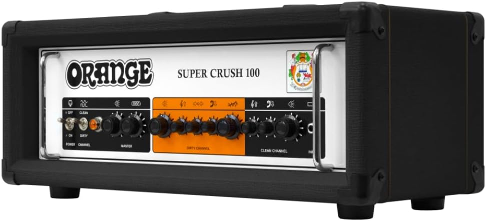 Orange Super Crush 100 W Solid-State Amp Head, Black Bundle with Pig Hog PCH10BK 10ft Black Woven Instrument Cable, Power Cable & Liquid Audio Polishing Cloth