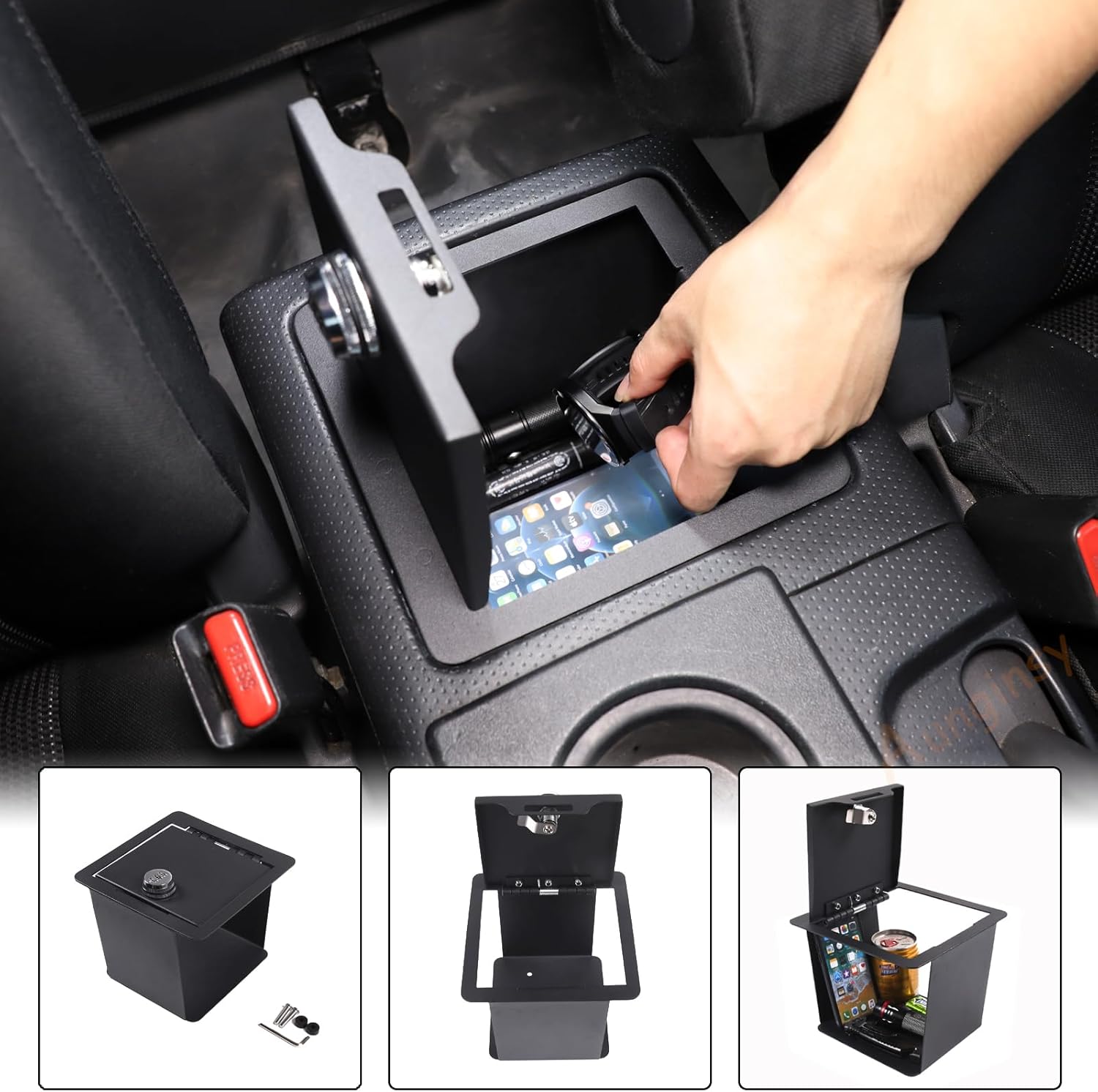Car Center Console Lock Safe Box Armrest Storage Compatible with Toyota FJ Cruiser 2007-2021+ Center Console Lock Box Armrest Security Organizer Tray Vault with 3 Digit Combo Password Accessories