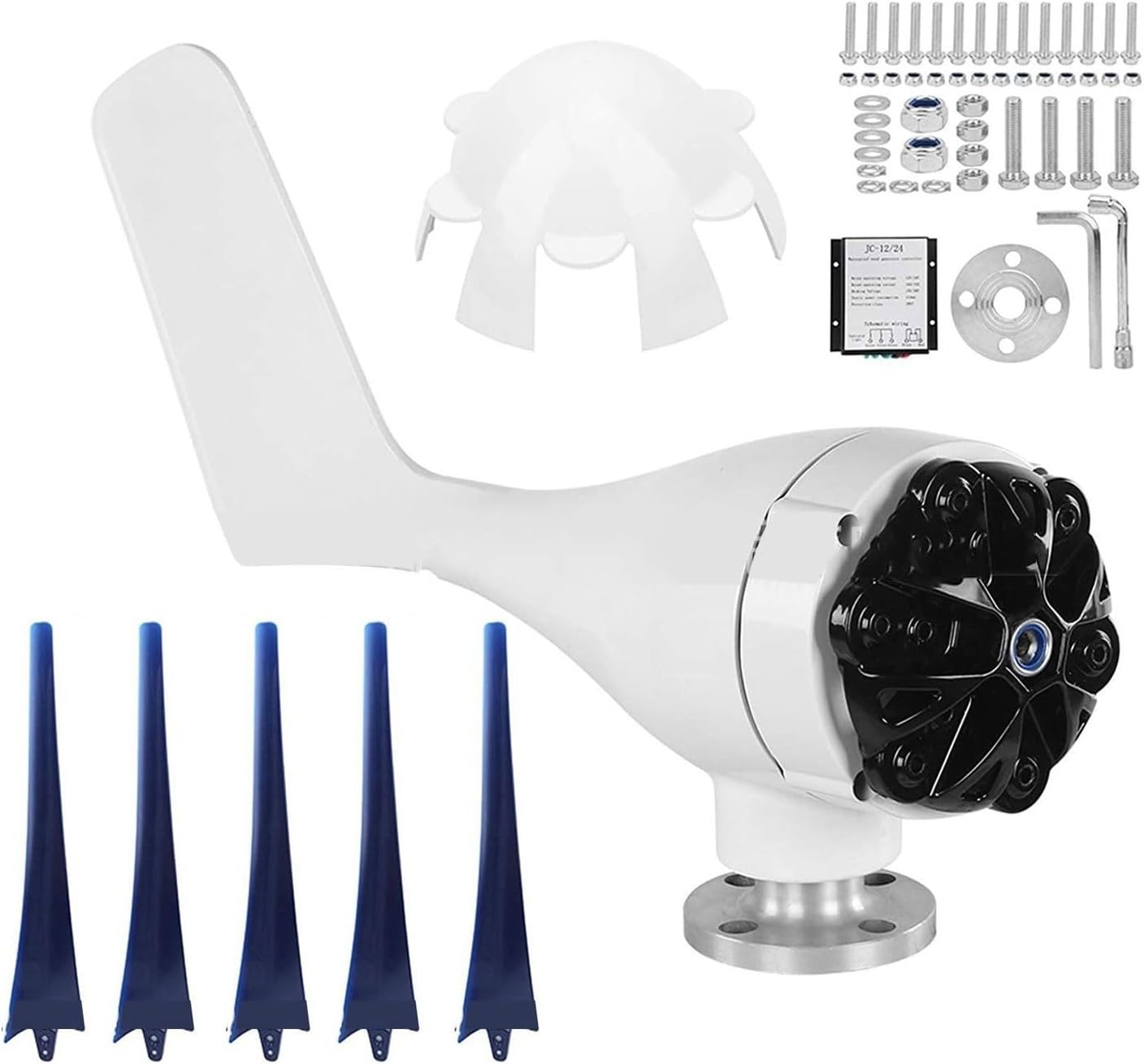 2000W 12V/24V Wind Turbine Generator Kit, with MPPT Controller Windmill 5 Blades Wind Generator Three-Phase AC Permanent Magnet Wind Turbine Generator (24, Volts)