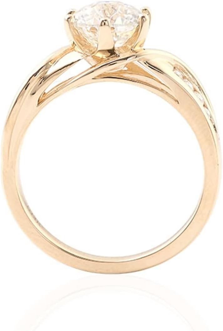 Moissanite Wedding Bands, Women's Ring Round White Gold Jewelry 9/14/18K Gold for Mother