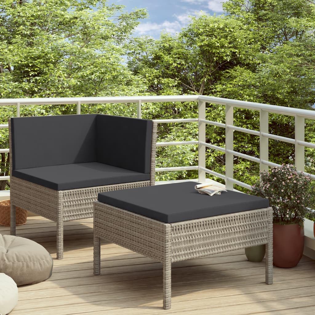 2 Piece Patio Lounge Set with Cushions Poly Rattan Gray,Outdoor Patio Lounge Set with Cushions and Footrest for Relaxation and Entertainment Patio Furniture Sets, Outdoor Furniture Sets
