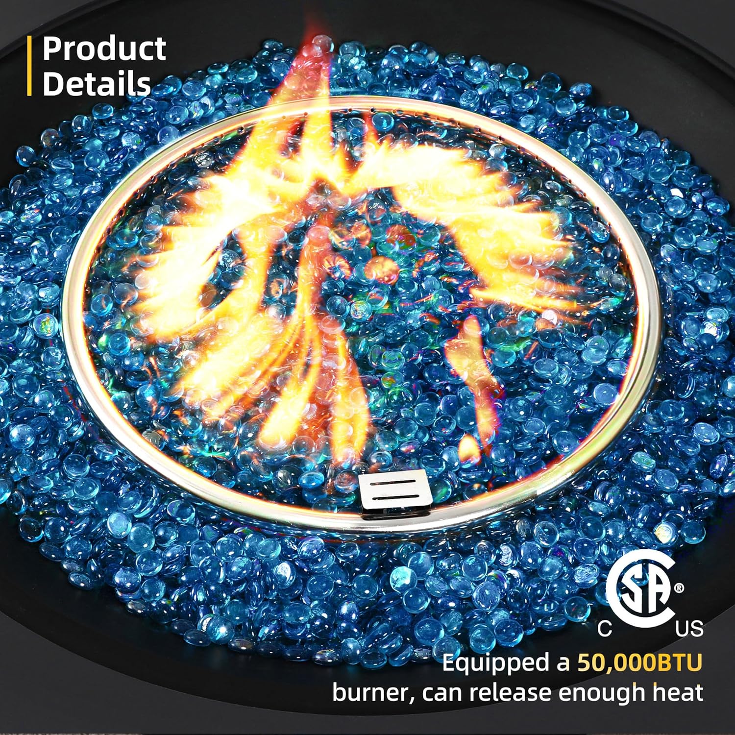 Patio Watcher 42 Inch Outdoor Propane Fire Pit Table, 50000 BTU Round Iron Gas Firepit w/Tank Table, Wind Guard, Rain Cover, Glass Rocks, Patio Fire Table for Garden Backyard, Dark Gray