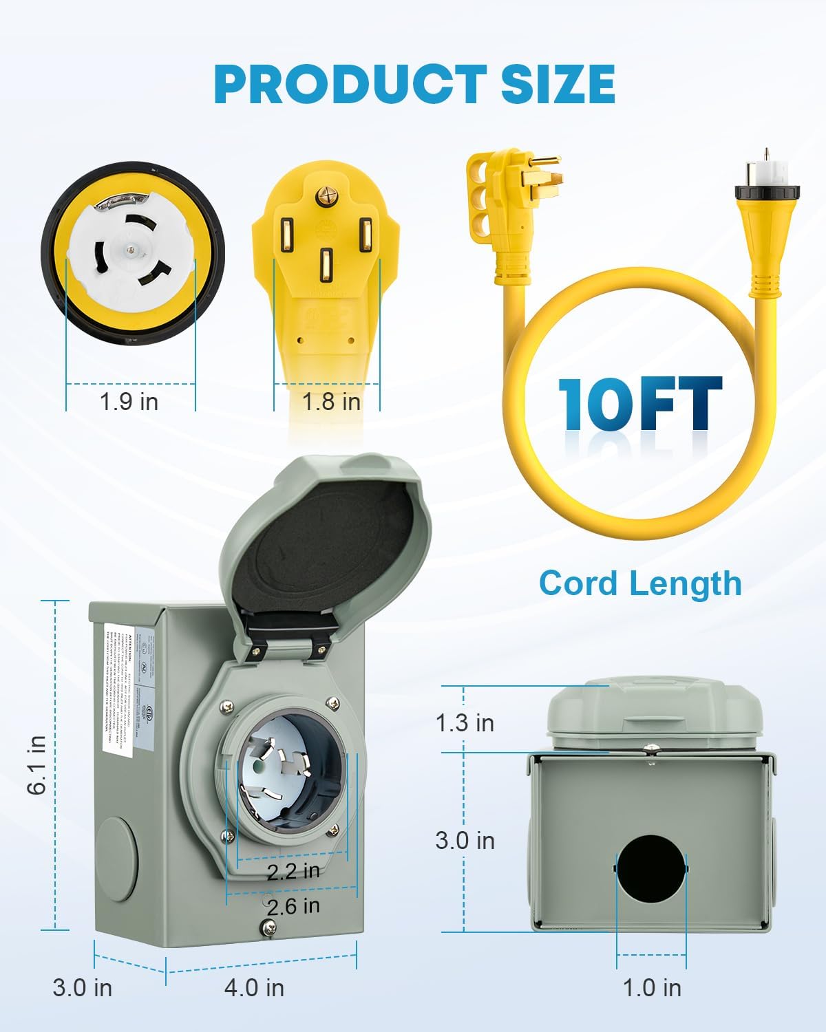 Kohree 50 Amp Generator Cord and Power Inlet Box, 10FT NEMA 14-50P to SS2-50R Twist Locking Generator Extension Cord for Generator to House, 125/250V 50Amp Pre-drilled Generator Inlet Box, ETL Listed