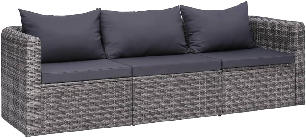 3 Piece Patio Sofa Set with Cushions Gray Poly Rattan,Stylish and Practical Garden Sofa Set for Relaxation and Entertainment Outdoor Furniture, Patio Seating