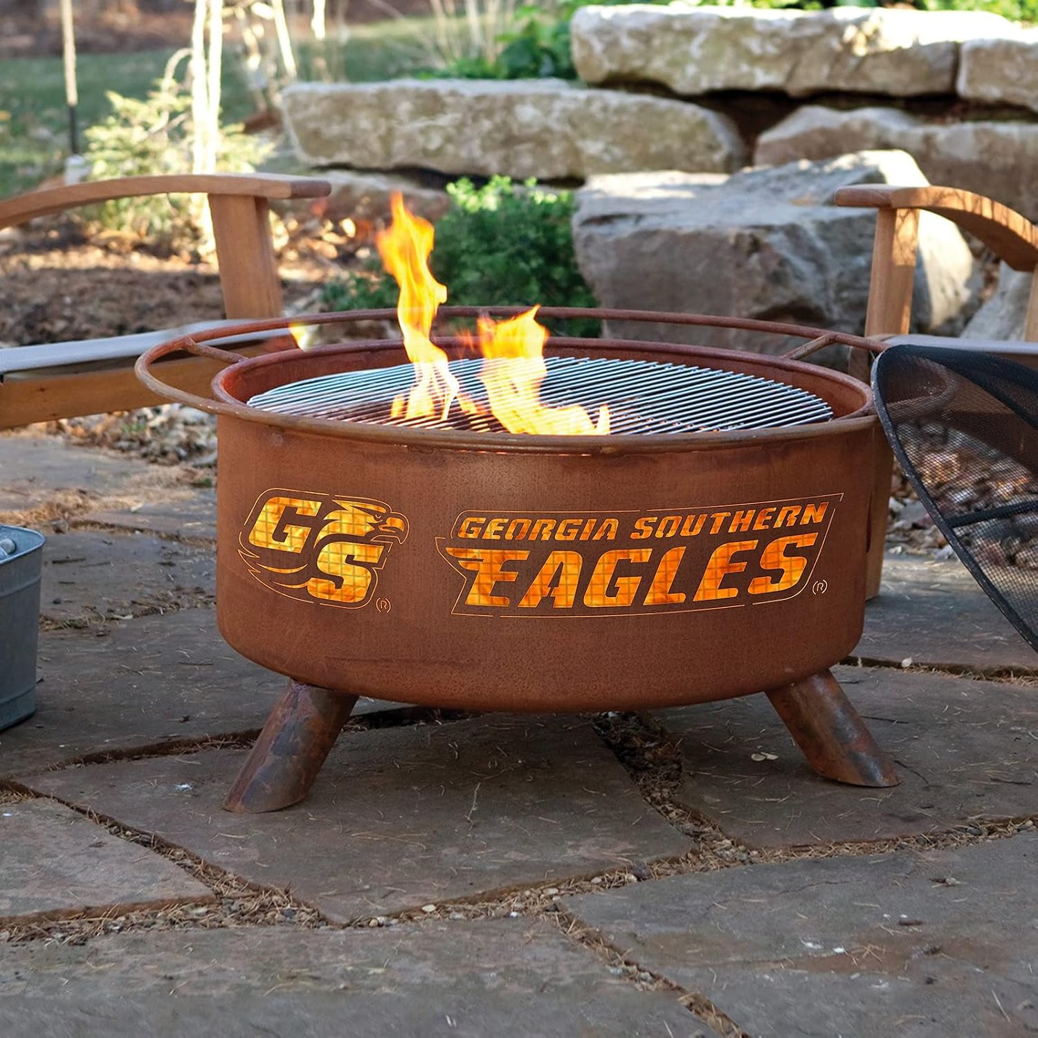 Patina Products F447 Georgia Southern Steel Outdoor Fire Pit - 24 x 24 x 11 inch - Natural Rust Patina Finish