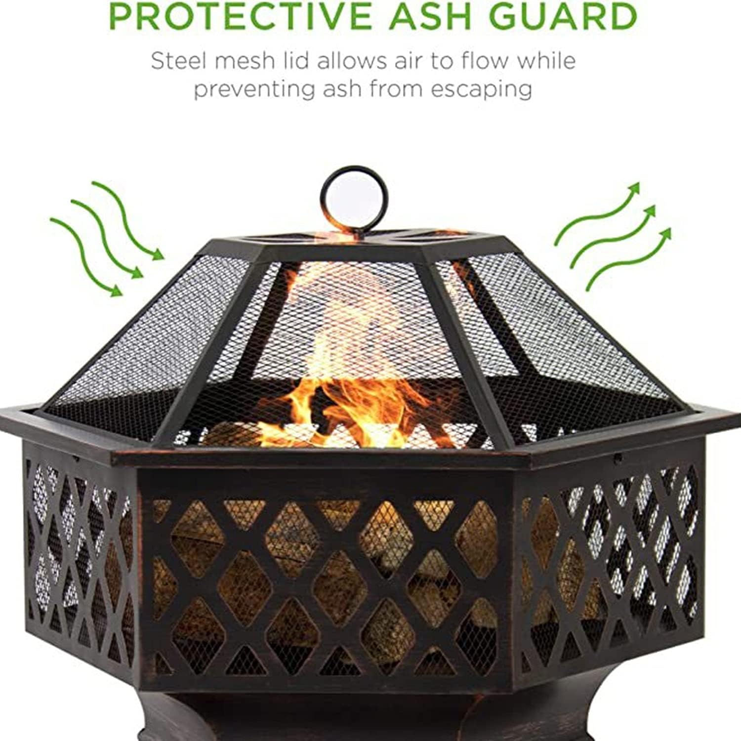 Outdoor Fire Pit Table, 3 in 1 Firepit for Barbecue, Patio Heater, Ice Pit, Metal Fireplace Bonfire Firepit, w/Spark Cover Screen & Poker & BBQ Grill Grate