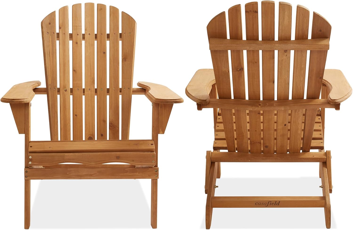 Casafield Folding Adirondack Chair, Set of 2 Cedar Wood Outdoor Fire Pit Lounge Chairs for Patio, Deck, Yard, Lawn and Garden Seating, Partially Pre-Assembled - Natural