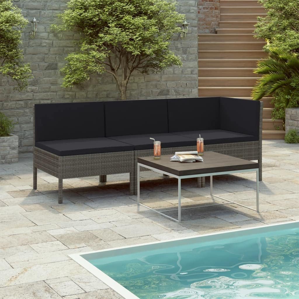 3 Piece Patio Lounge Set with Cushions Poly Rattan Gray,Cozy and Stylish 6Piece AllWeather Rattan Patio Lounge Set for Outdoor Relaxation Patio Furniture, Outdoor Furniture Sets