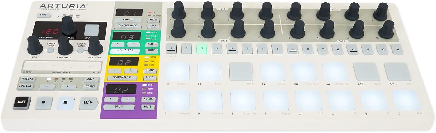 Audiosavings Bundle: Arturia BeatStep Pro 64-Step Sequencer Midi USB DJ Recording Pad Controller Bundle with Rockville Rock2d2 Adjustable Dual Shelf DJ Controller Midi Keyboard Laptop Stand (2 Items)