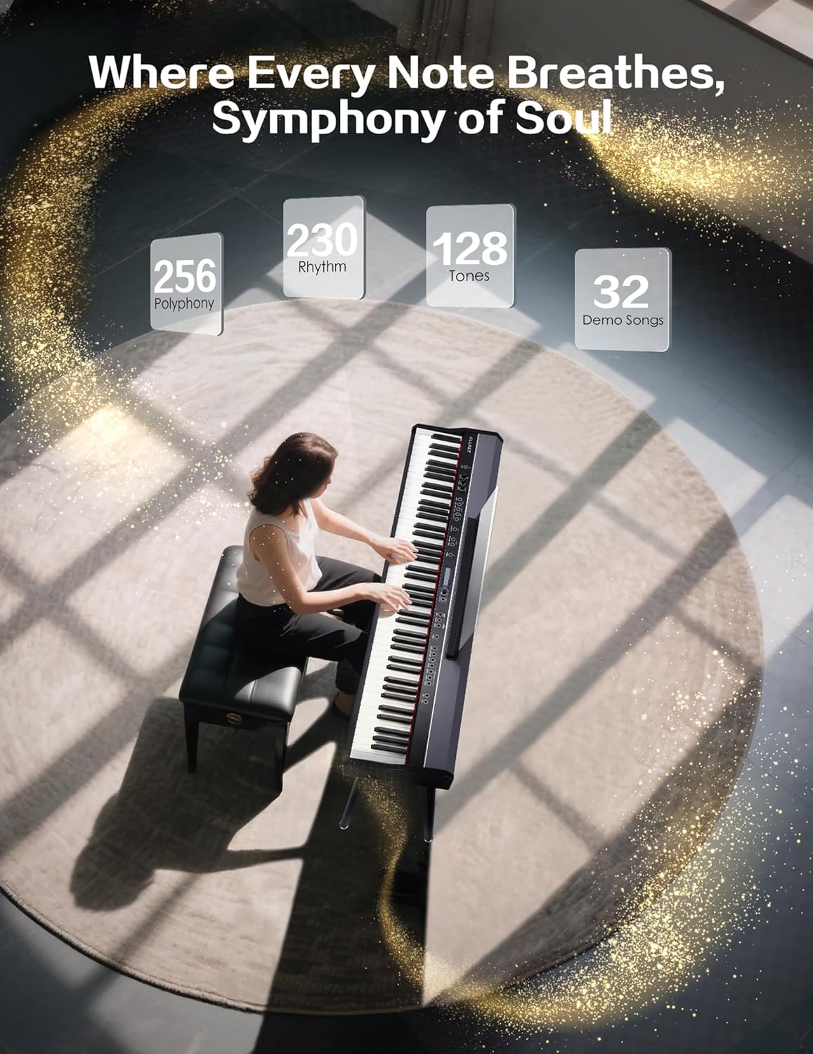 Full Size 88 Key Weighted Digital Piano, Hammer Action Electric Keyboard with 3 Pedals Dual Speakers, Portable Home Piano with Bluetooth for Beginners and Experienced Players