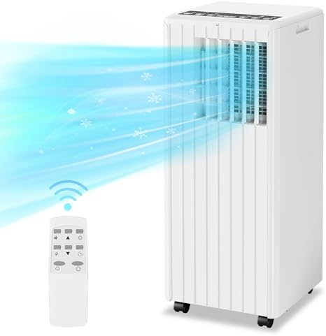 Portable Air Conditioner 8,000 BTU,Cools 350 Sq.Ft, 3 Modes (Cool/Fan/Dehumidify), 24-Hour Timer, Remote, Easy-Install Window Kit for Indoor Use