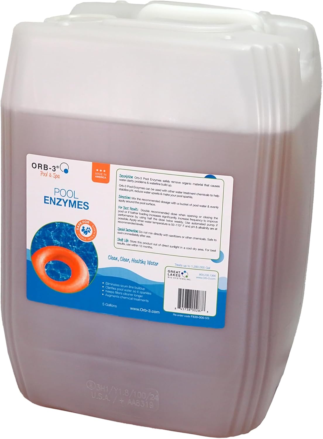 Orb-3 F839-000-5G Pool Enzymes for Maintenance, 5-Gallon Pail