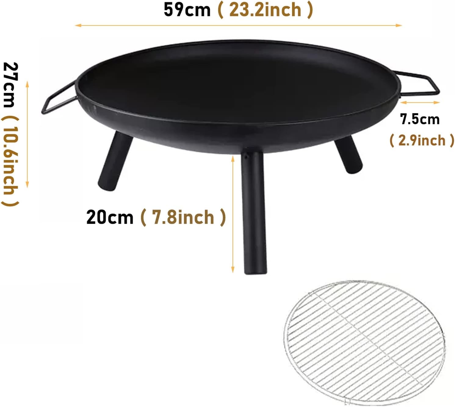 LXLZYXSF Round Shallow Bonfire Wood Burning Fire Pit for Indoor Outdoor, Fire Bowl Deck Yard Barbecue Stove Camping Fire Bowl Basin (Color : with Grate)