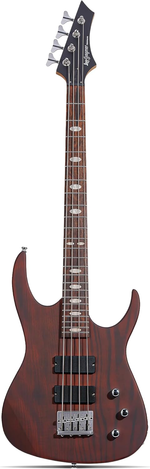 Leo Jaymz Hurricane 4-String Bass Guitar, ASH Body, Maple Neck, Laurel Fingerboard, Dual Humbuckers, 30-Inch Scale, 24 Frets (TB Red Black 4S)