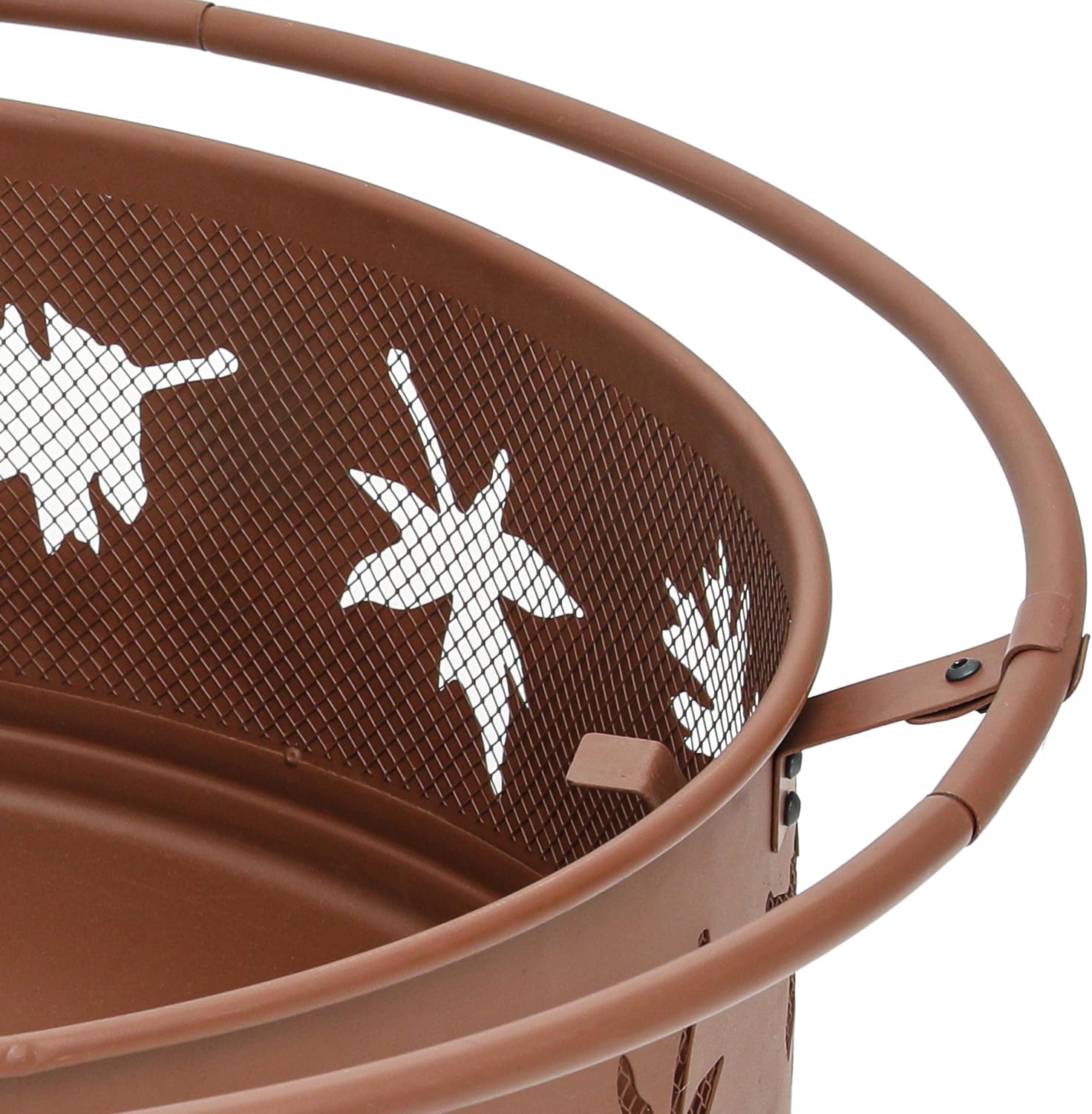Magshion 32 Inch Fire Pit, Round Wood Burning Outdoor Firepit with Mesh Cover, Fire Poker, Grate, Maple Leaf Cutout Design, for Backyard Bonfire Picnic Party