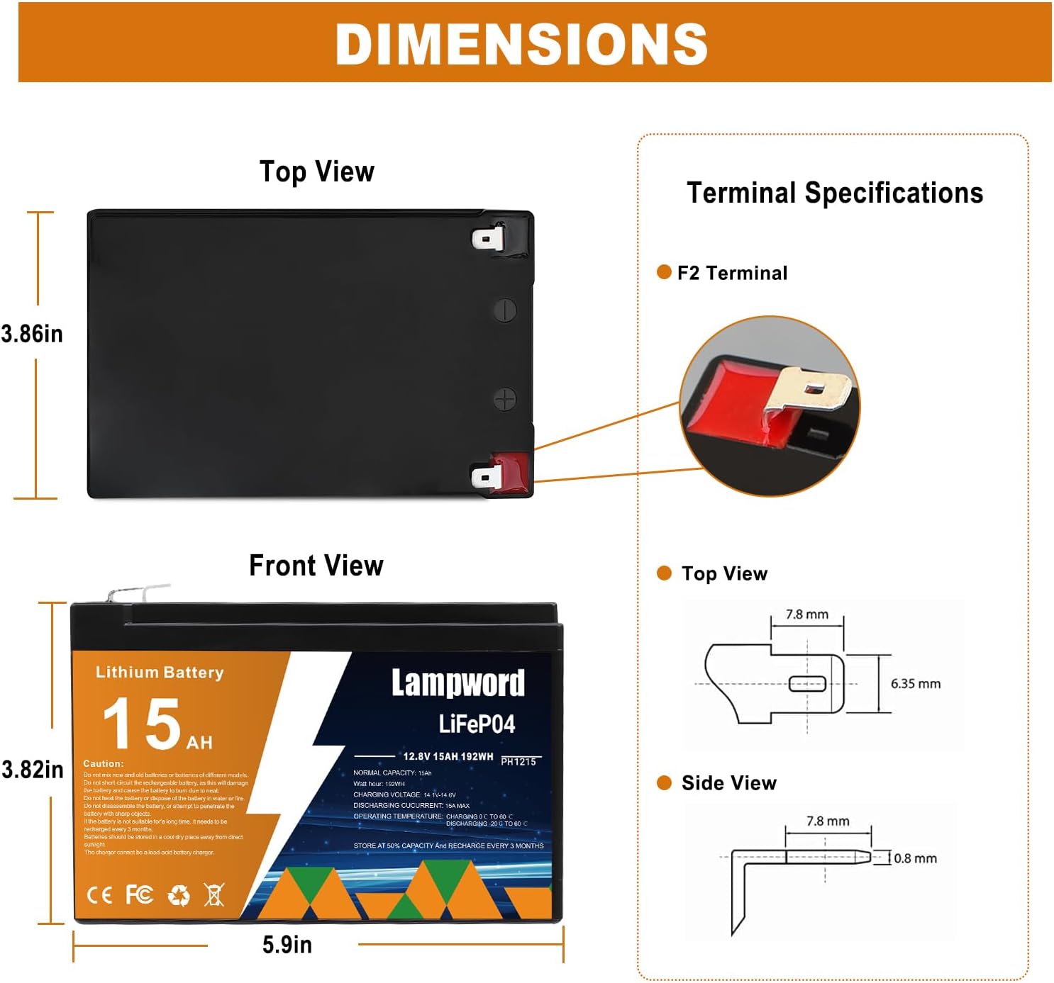 Lithium Battery 2 Packs 12V 15Ah LiFePO4 Battery 2000+ Deep Cycle Rechargeable Batteries for Trolling Motor/Golf Cart/Solar and Wind Power,Lighting,Power Wheels,Fish Finder with Charger
