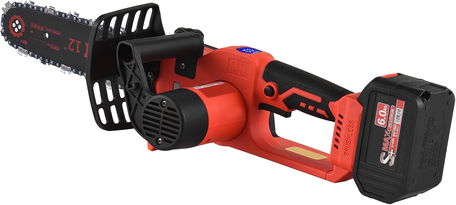 21V Brushless Mini Cordless Chainsaw 12-inch Electric Chain Saw Handheld Pruning Saw 6.0Ah Reable Battery Fast Powered Tree Branch Pruner Pruning Shears Garden for Tree Trimming