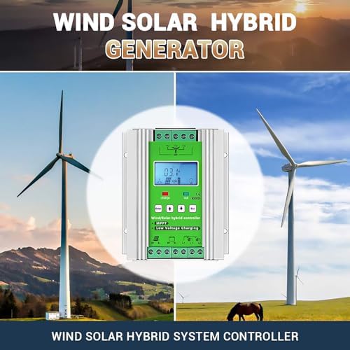 12000W-18000W Wind Solar Hybrid Charge Controller - MPPT Boost Regulator with LCD Display & Dump Load for 12V/24V/48V Systems (1200W Wind + 1000W Solar)