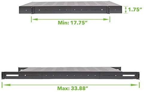 Navepoint 1U 19-Inch Fixed 4-Post Rack Mount Server Shelf with Adjustable Depth from 18-34 Inch Black