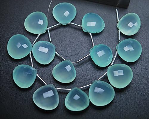 3 matched pair, quality, sea green chalcedony faceted heart shape briolettes 15mm