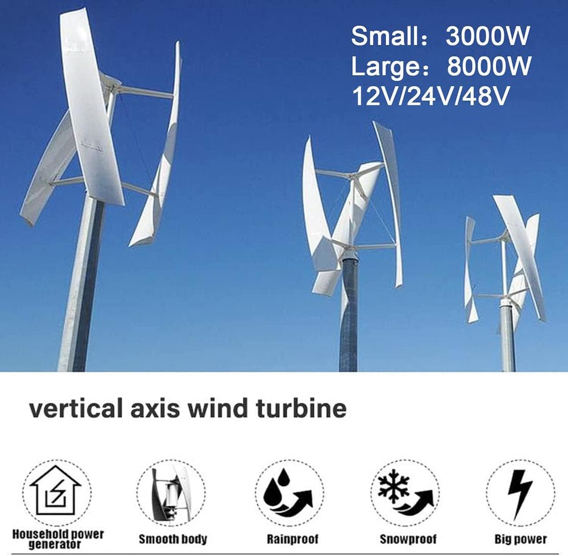 3000W/8000W Wind Turbine Generator 12V/24V/48V Vertical Axis Wind Turbine, Vertical Wind Generator with 3 Blade and Controller, Glass Fiber Blades Wide Application for Cabin,3000W-48V