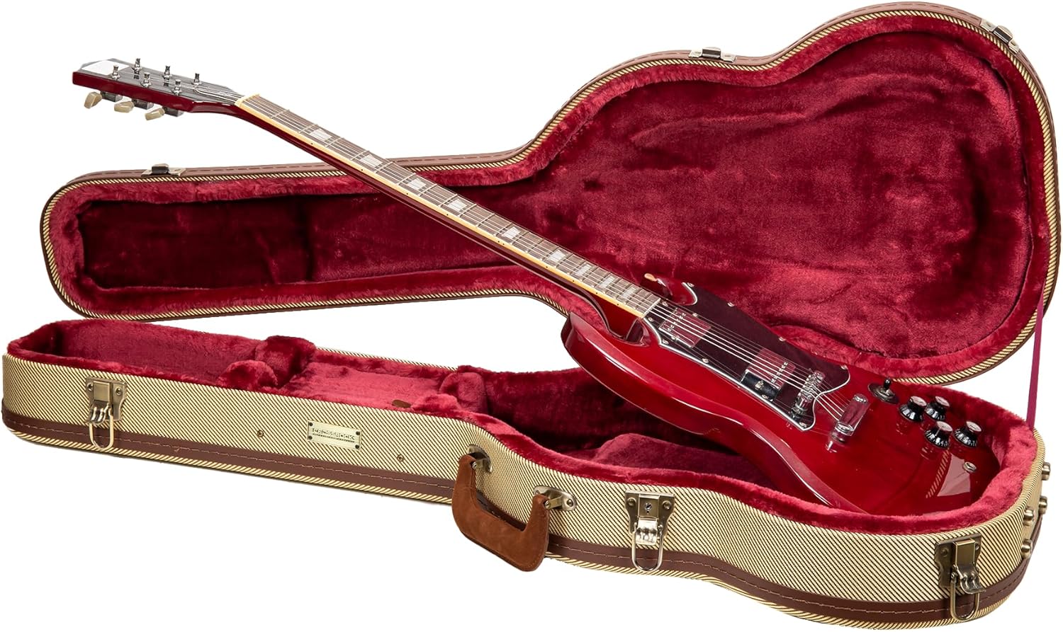 Crossrock Master Series SG Electric Guitar Case | Classic Fabric Tweed Exterior, Re-Engineered Wooden Shell, Leather Handle(CRW720SGFT)