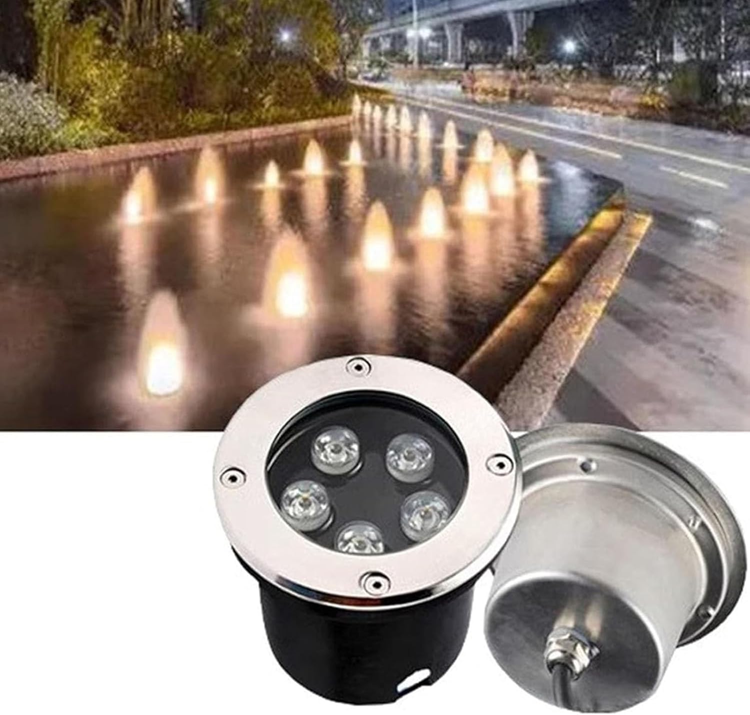 Outdoor Buried Lights, Recessed LED Landscape Lamp, IP67 Waterproof Stainless Steel LED Spotlight, AC85-265V Low Voltage Round Lawn Lamp, Deck Courtyard Floor Lamp, for Driveway Pathway Garden(Warm Li