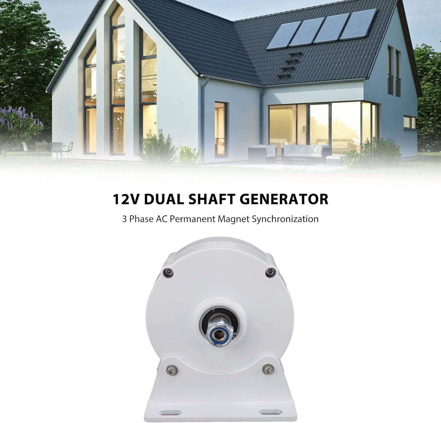 3 Phase AC Permanent Magnet Synchronous Generator Dual Shaft 12V High Efficiency Wind Turbine Power Generator for Home Use Aluminum Alloy Carbon Steel Compact Design (200W)