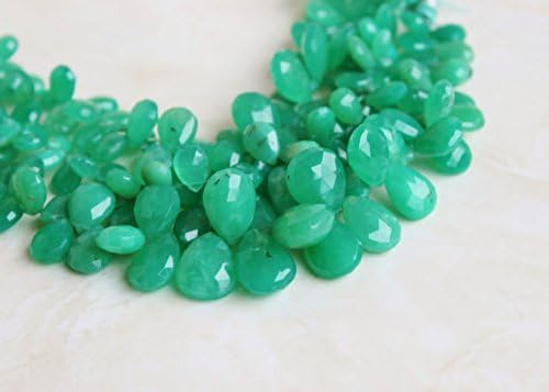 Outstanding Chrysoprase Gemstone Faceted Briolette 11mm 28 beads 1/2 strand