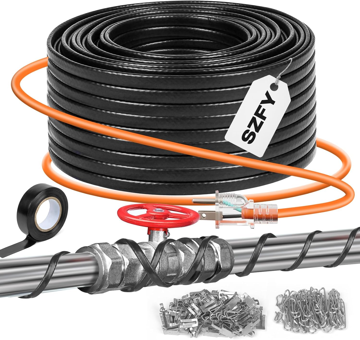 3FT~200FT Heat Tape for Water Pipes, -40°F Deicing Cable,Pipe Heat Cables for Roof,Gutter，Farm，Freeze Protetion Heating Wires, Heated Water Hose,Plumbing Fixtures,120V 5W/FT (160FT)