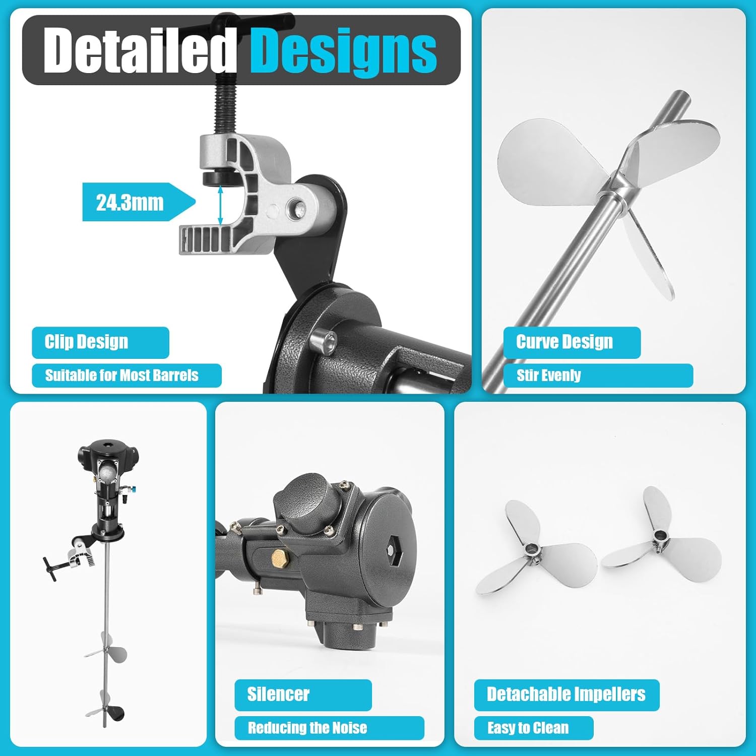 1/2HP 50 Gallon Pneumatic Bracket Mixer, Stainless Steel Automatic Paint Stirring Machine Tank Barrel Clip Bracket Mixer Air Agitator Paint Mix Tool for shipbuilding coating the food industry ceramics