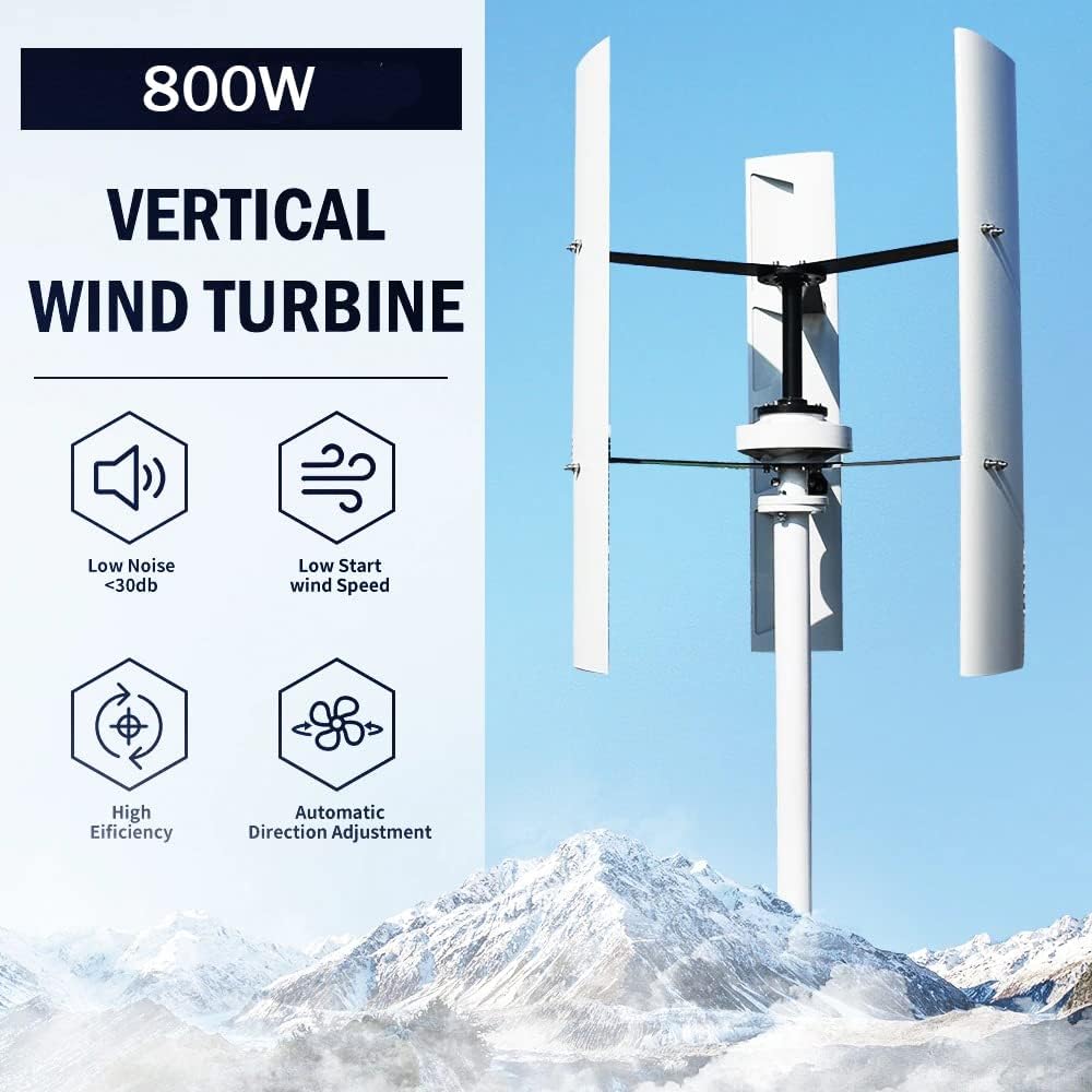 800W 12V Wind Turbine Generator VAWT 3 Blades Vertical Axis Wind Turbine Kit 2m/s Low Wind Speed Starting Wind Power Generator with MPPT Charge Controller for Off Grid System to Charge Battery