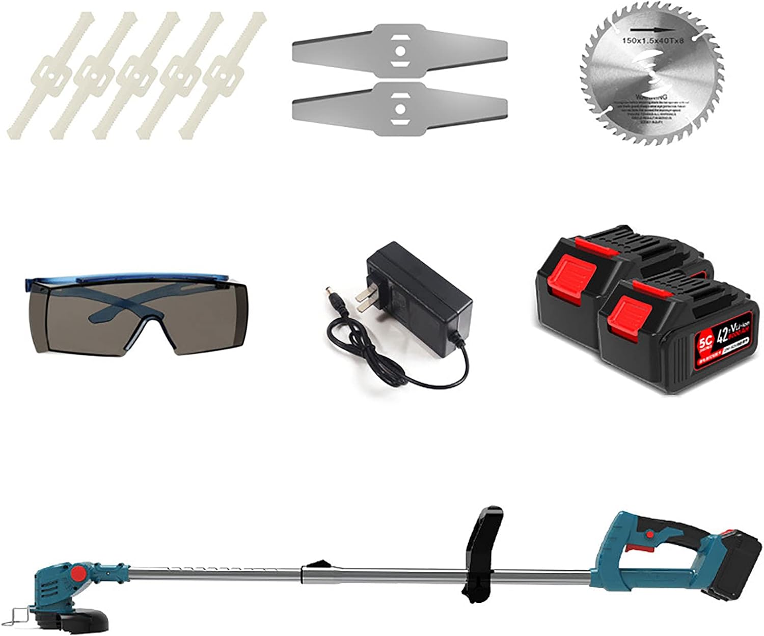 Electric Cordless Lawn Mower, 42V8000mAh Lithium Battery Rechargeable Multifunctional Household Lawn Mower with Adjustable Angle Trim Head Garden Weed