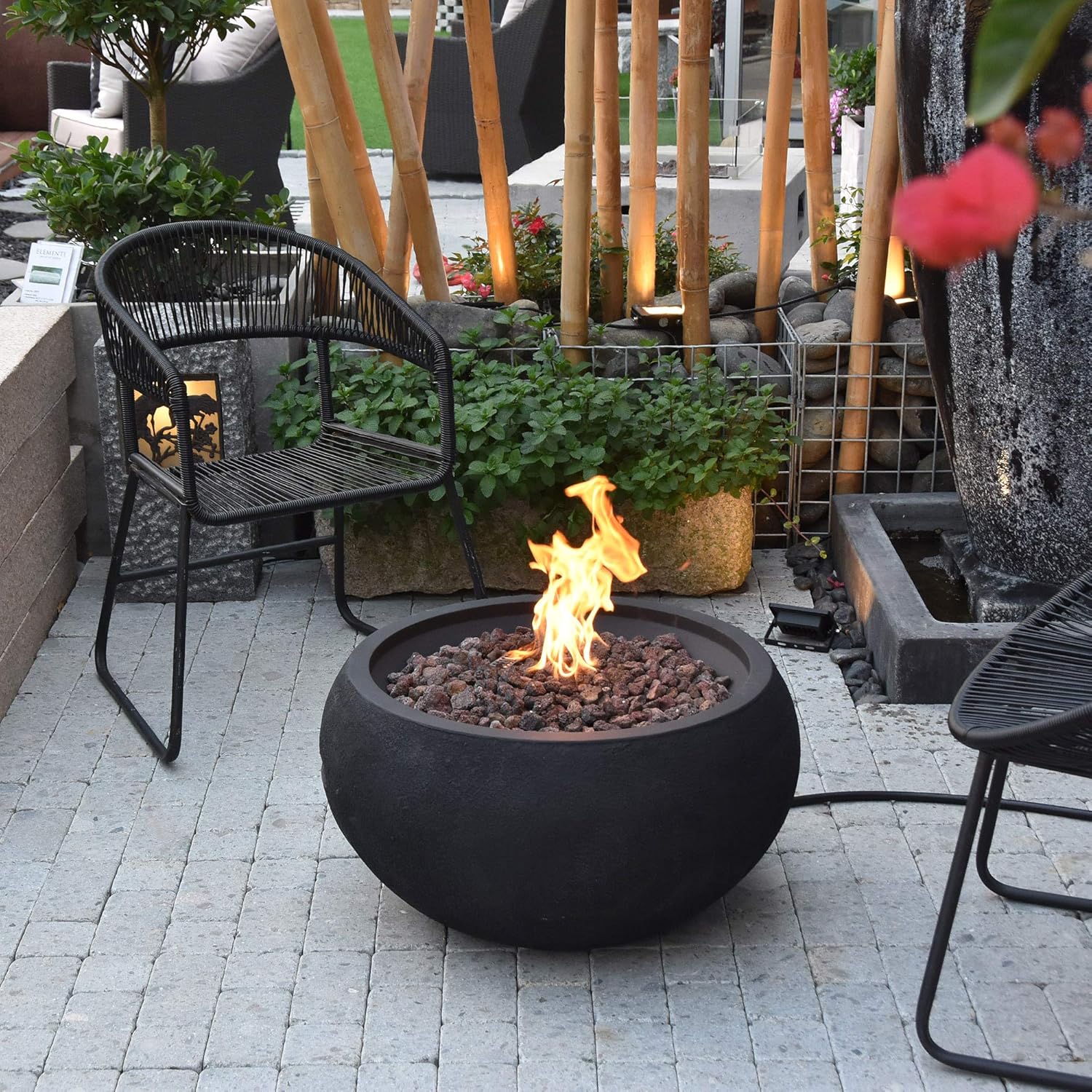 MODENO Outdoor Fire Pit Natural Gas Garden Fire Bowl, 40,000 BTU CSA Certified Firepit，Auto-Ignition System, Lava Rock&PVC Cover Included (27 x 27 x 14'', Black)