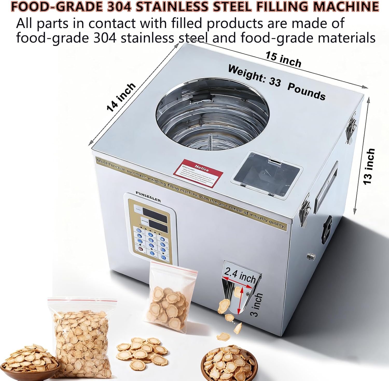 Counting Filling Machine, Digital Counter for Packing Buttons, Small Toys & Small Accessories (Max 99 Pcs), Food-Grade 304 Stainless Steel