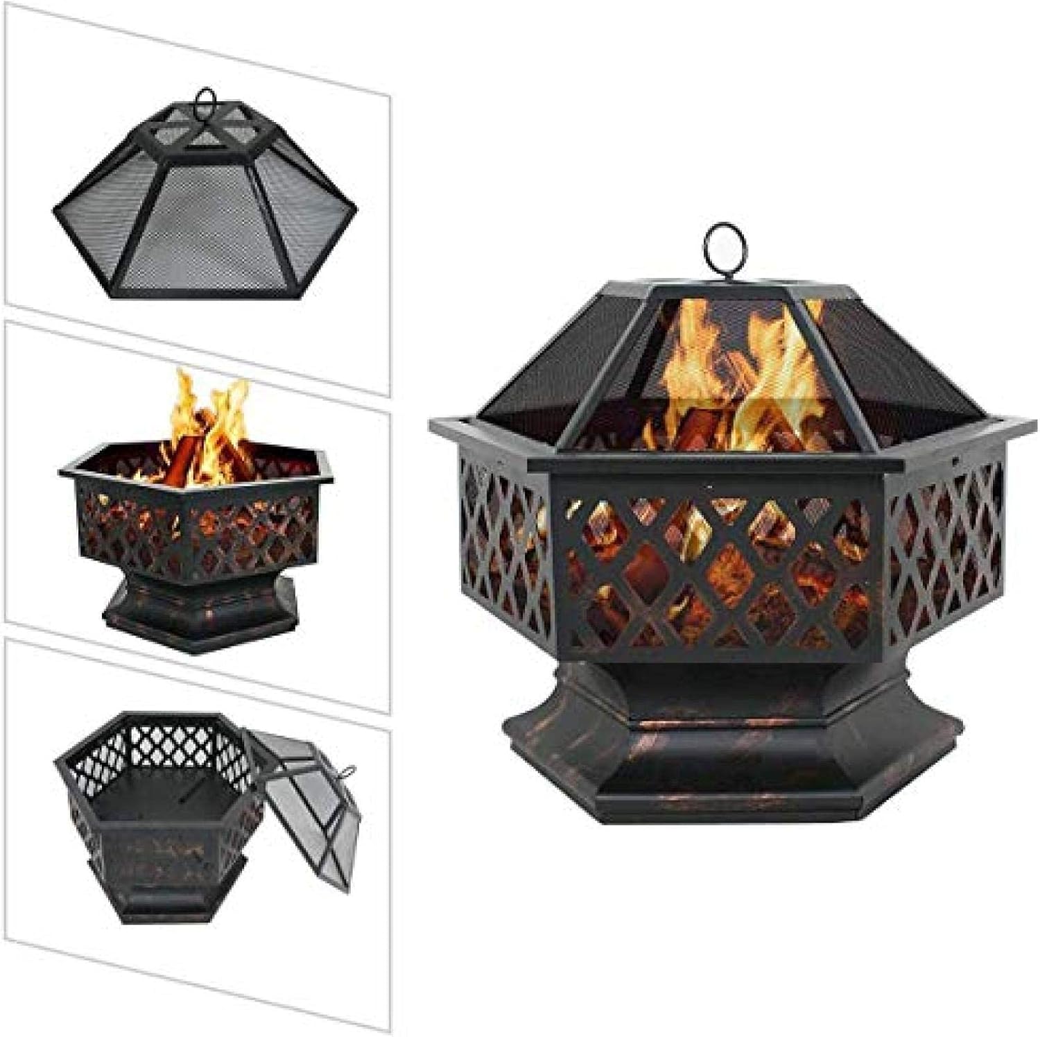 Fire Pit BBQ Grill Fire Bowl Courtyard Fireplace Courtyard Heater Steel Brazier Bowl Heavy Steel 24 Inch