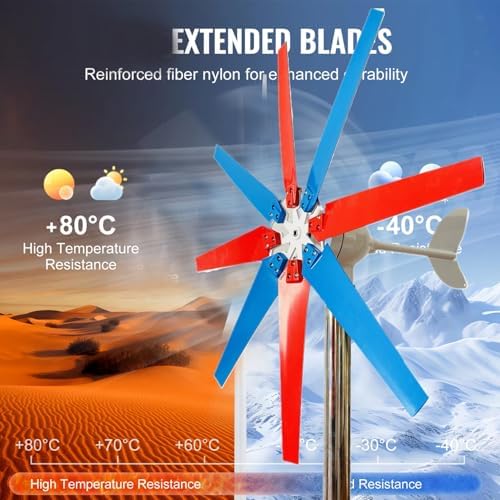 12V/24V Vertical Axis Wind Turbine, Portable Wind Generator, Starts at 2.5M/S, 10000W Max Power, IP67 Waterproof, Ideal for Home, RVs, Renewable Energy Solution