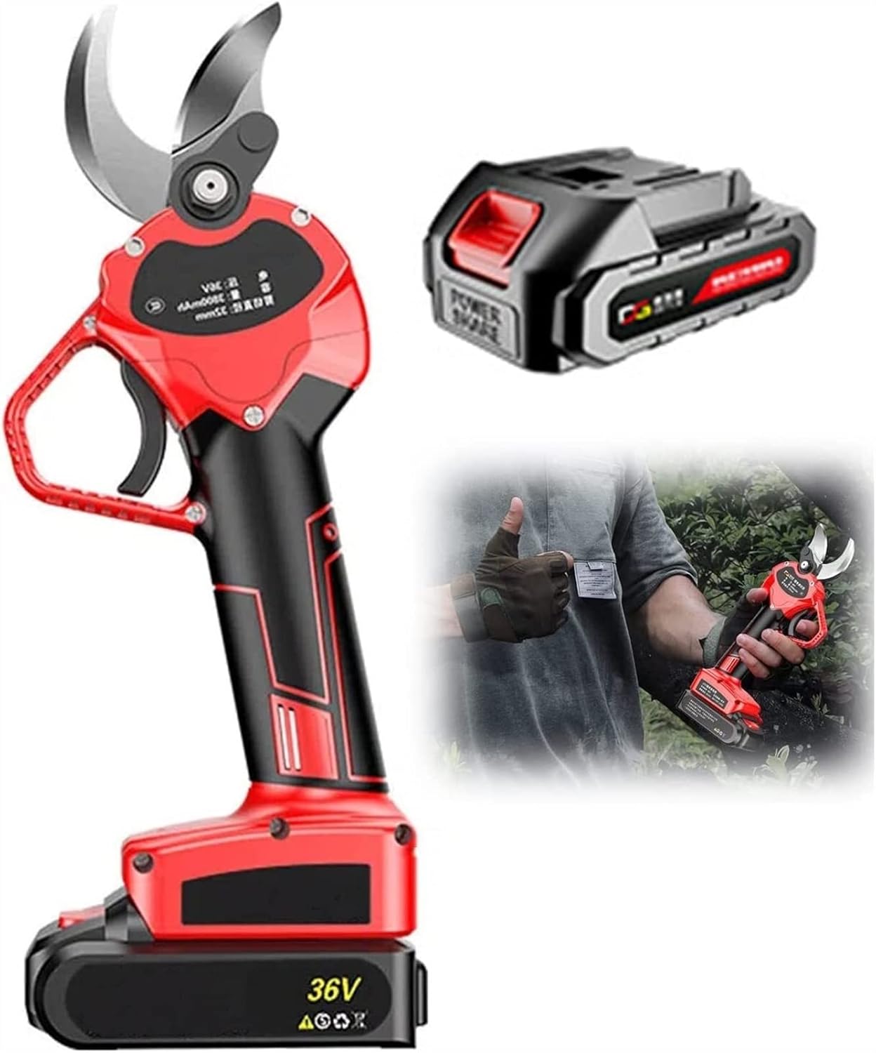 Pruning Shear Battery Powered, Electric Pruning Shears 40Mm Cutting Diameter Cordless Portable Electric Pruner with 21V Lithium Battery and Blades