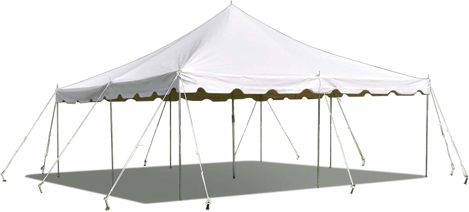 Party Tents Direct 20’ x 20’ Weekender Canopy Pole Tent, Indoor and Outdoor Heavy Duty Easy Up, 80 Person Capacity Tent for Parties, Weddings, and Events, Commercial and Residential Use, PVC White Top